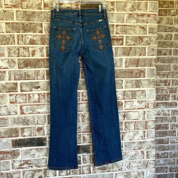 Lawman Blue Fleur-di-lis Embroidered Pockets Cowgirl Denim Vintage Jeans - Picture 7 of 10
